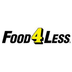Food 4 Less logo with "Food" and "Less" in black text and a large yellow number "4" in the center on a light background.