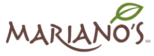 Harris Teeter 9 Mariano’s logo in brown text with a green leaf accent over the letter "O".