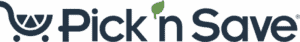 Pick 'n Save logo with stylized text and a green leaf above the letter "n.